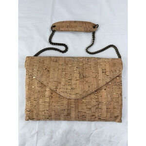 J. Crew Cork and Gold Metallic Envelope Clutch Shoulder Bag 11” x 7”1/2
